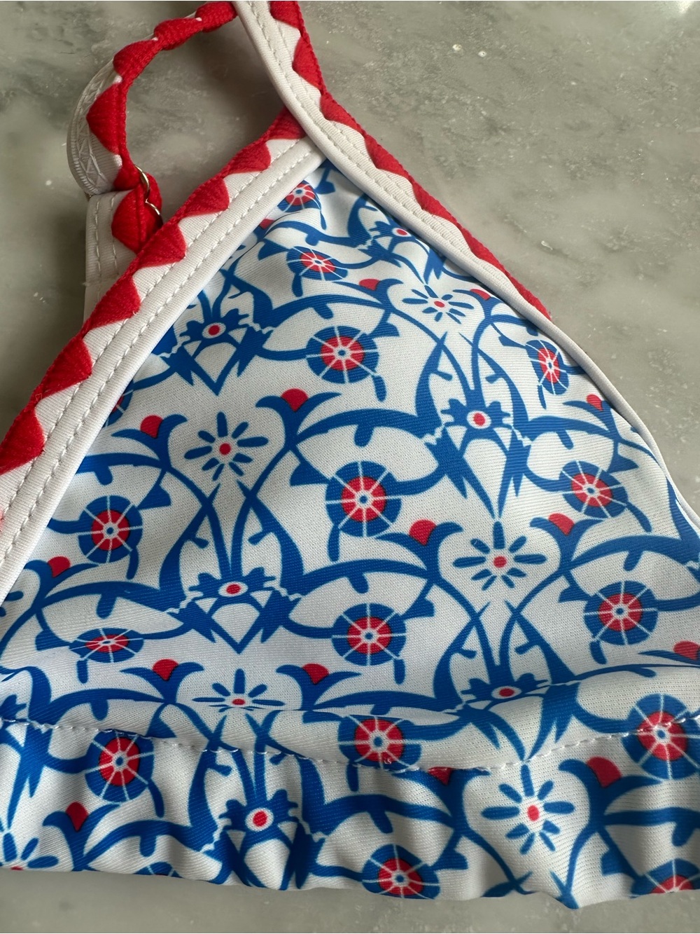 Blue & White Floral Bikini with Red Trim - Picture 3 of 9